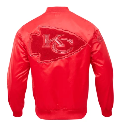 Kansas City Chiefs Triple Red Full-Snap Gray Satin Varsity Jacket - Image 4