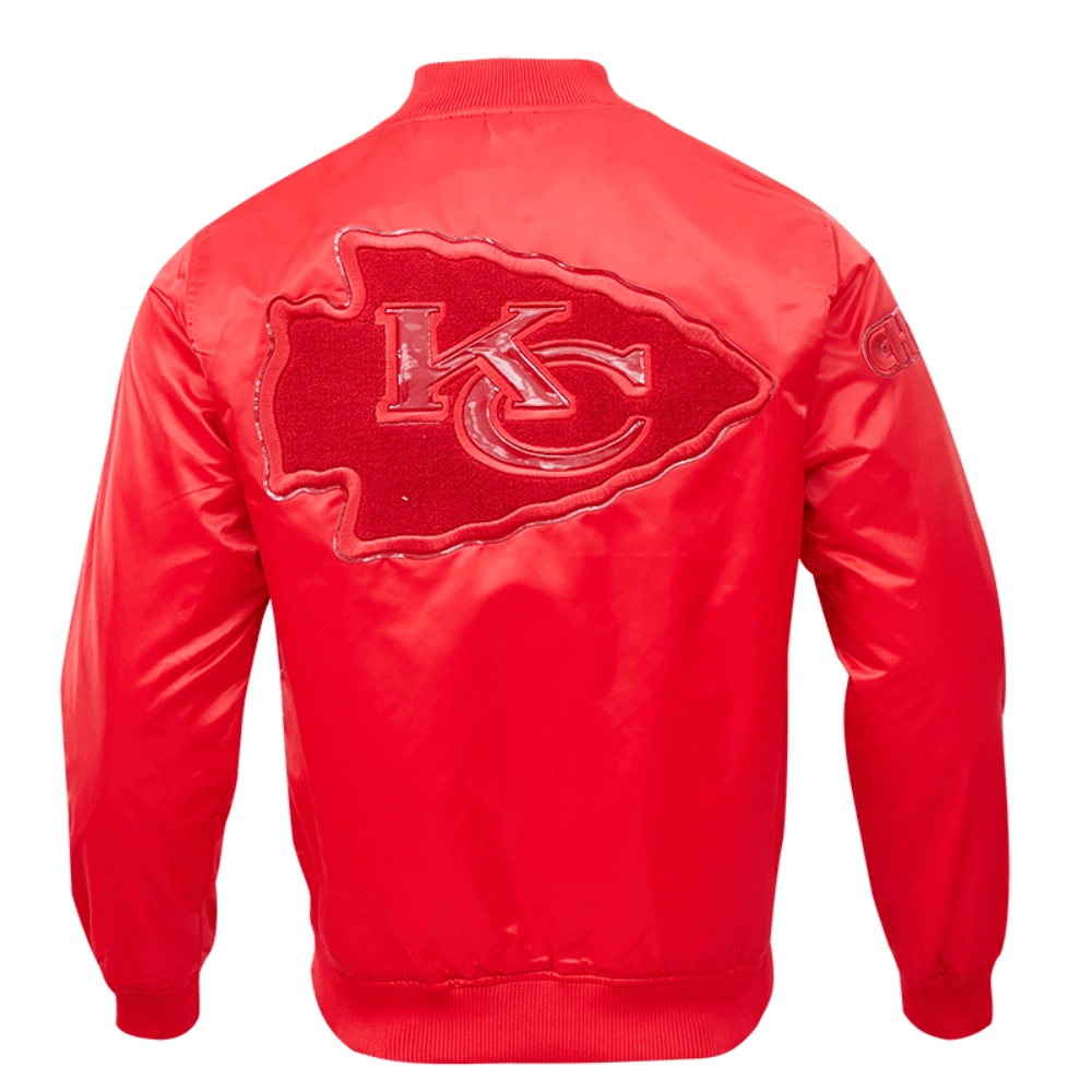 Kansas City Chiefs Triple Red Full-Snap Gray Satin Varsity Jacket - Image 4