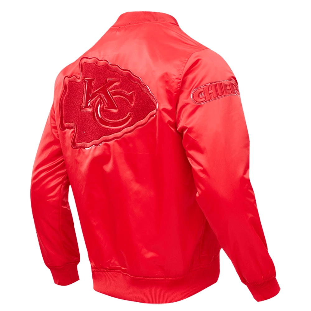 Kansas City Chiefs Triple Red Full-Snap Gray Satin Varsity Jacket - Image 3