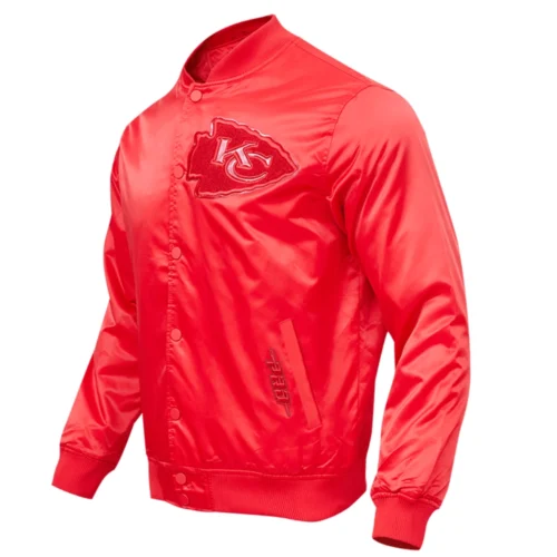 Alternative view of Kansas City Chiefs Triple Red Full-Snap Gray Satin Varsity Jacket