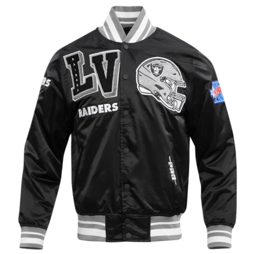 Las Vegas Raiders Mashup Full-Snap Black Satin Varsity Jacket