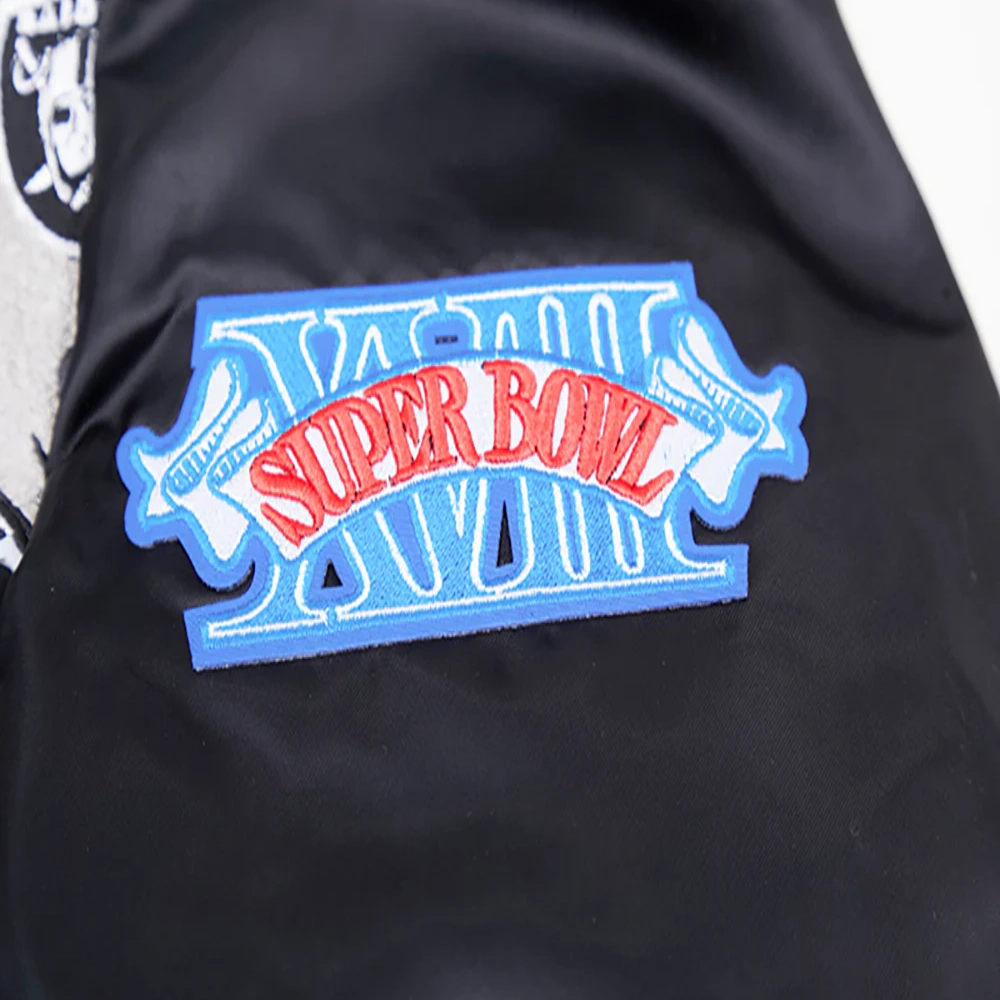 Las Vegas Raiders Mashup Logo Full-Snap Black Satin Varsity Jacket - Image 8