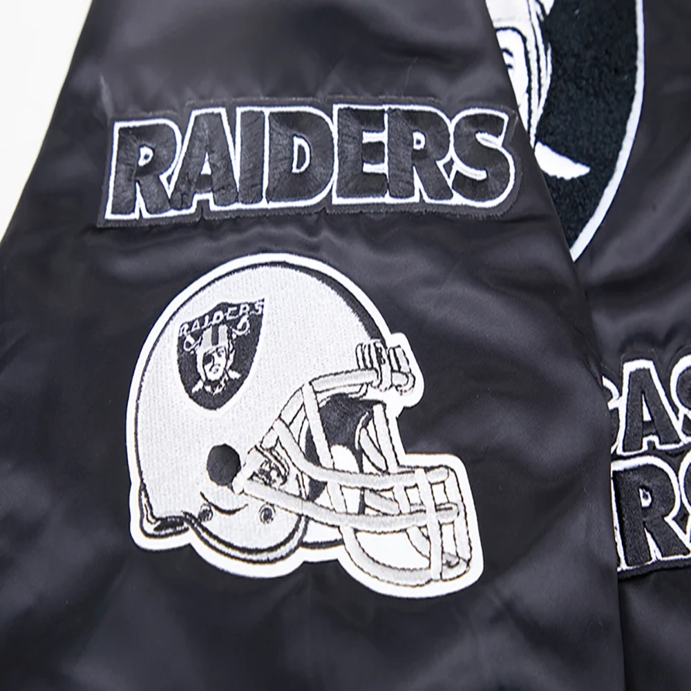 Las Vegas Raiders Mashup Logo Full-Snap Black Satin Varsity Jacket - Image 7