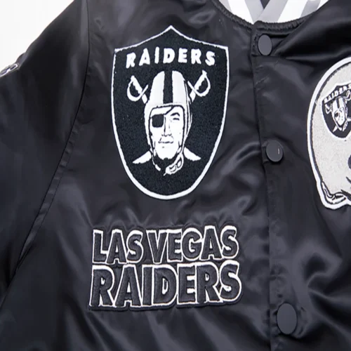 Las Vegas Raiders Mashup Logo Full-Snap Black Satin Varsity Jacket - Image 5