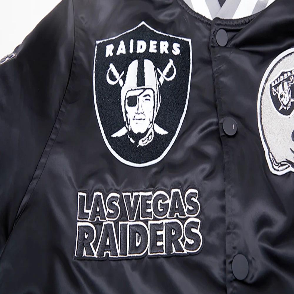 Las Vegas Raiders Mashup Logo Full-Snap Black Satin Varsity Jacket - Image 5