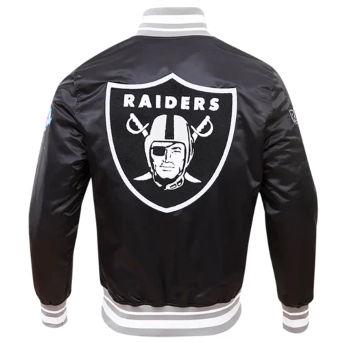 Las Vegas Raiders Mashup Logo Full-Snap Black Satin Varsity Jacket - Image 4