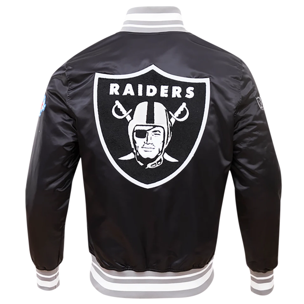 Las Vegas Raiders Mashup Logo Full-Snap Black Satin Varsity Jacket - Image 4