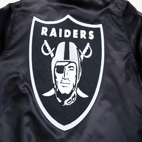 Las Vegas Raiders Mashup Logo Full-Snap Black Satin Varsity Jacket - Image 9