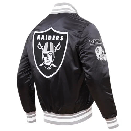 Las Vegas Raiders Mashup Logo Full-Snap Black Satin Varsity Jacket - Image 3