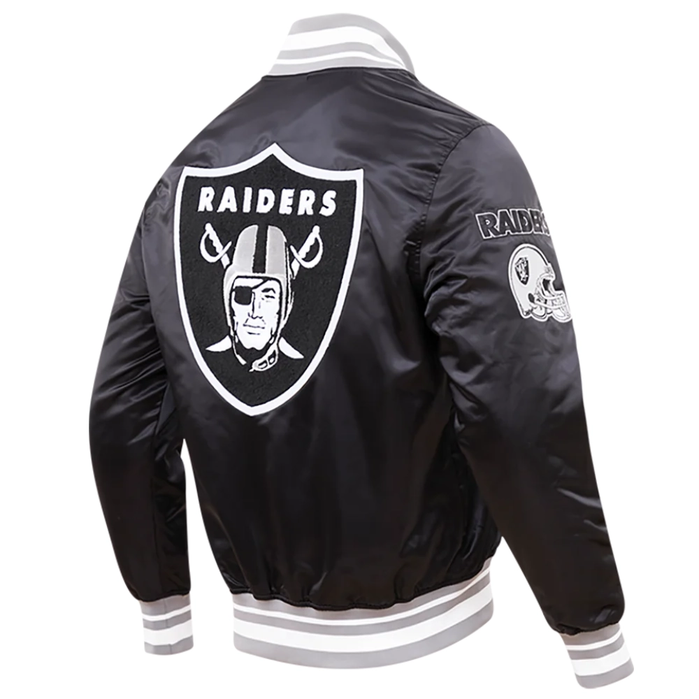 Las Vegas Raiders Mashup Logo Full-Snap Black Satin Varsity Jacket - Image 3