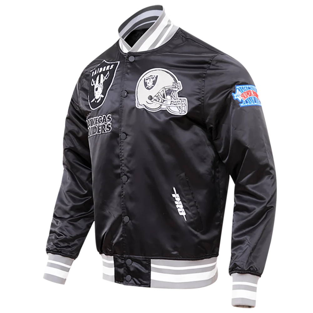 Las Vegas Raiders Mashup Logo Full-Snap Black Satin Varsity Jacket - Image 2