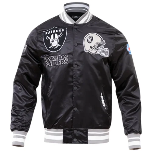 Las Vegas Raiders Mashup Logo Full-Snap Black Satin Varsity Jacket
