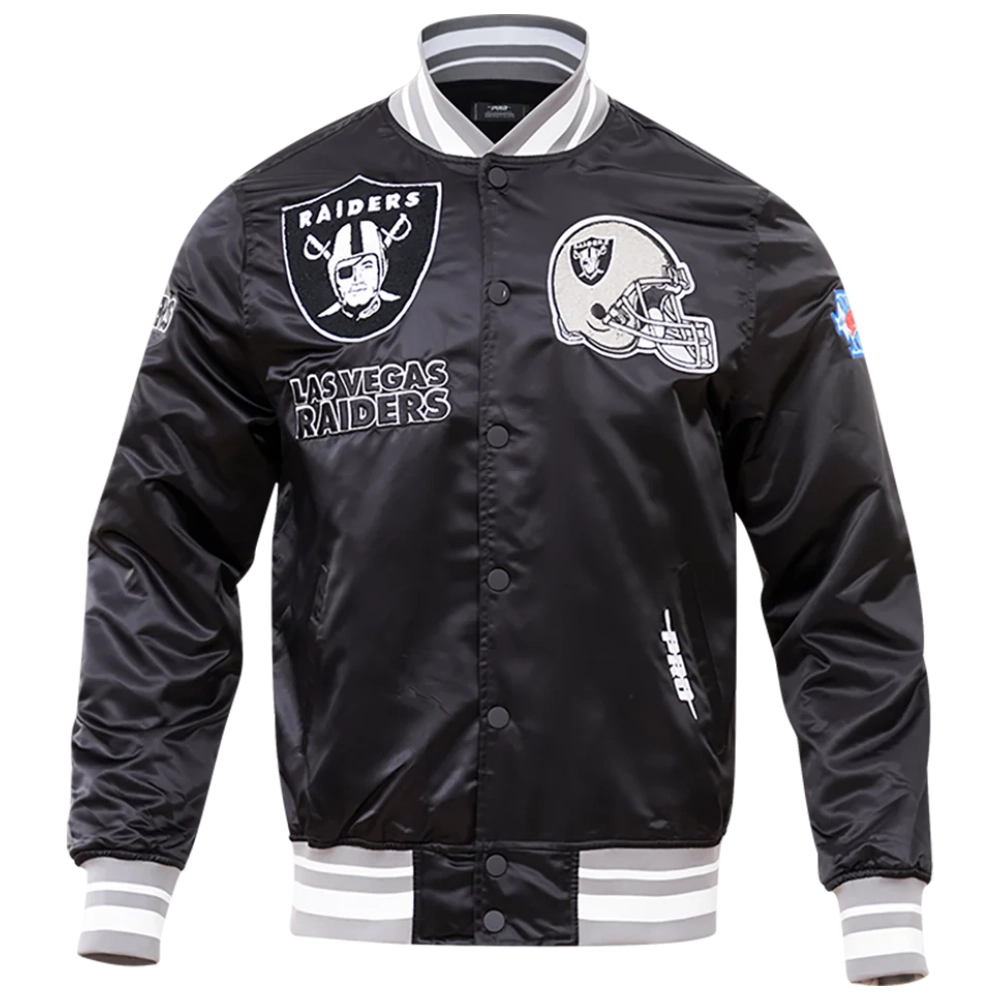 Las Vegas Raiders Mashup Logo Full-Snap Black Satin Varsity Jacket