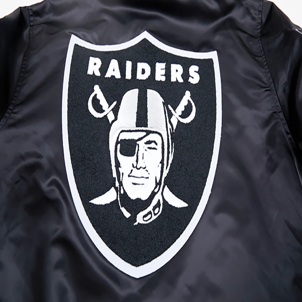 Las Vegas Raiders Mashup Logo Full-Snap Black Satin Varsity Jacket - Image 9