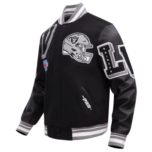 Alternative view of Las Vegas Raiders Mashup Rib Black Wool & Leather Varsity Jacket