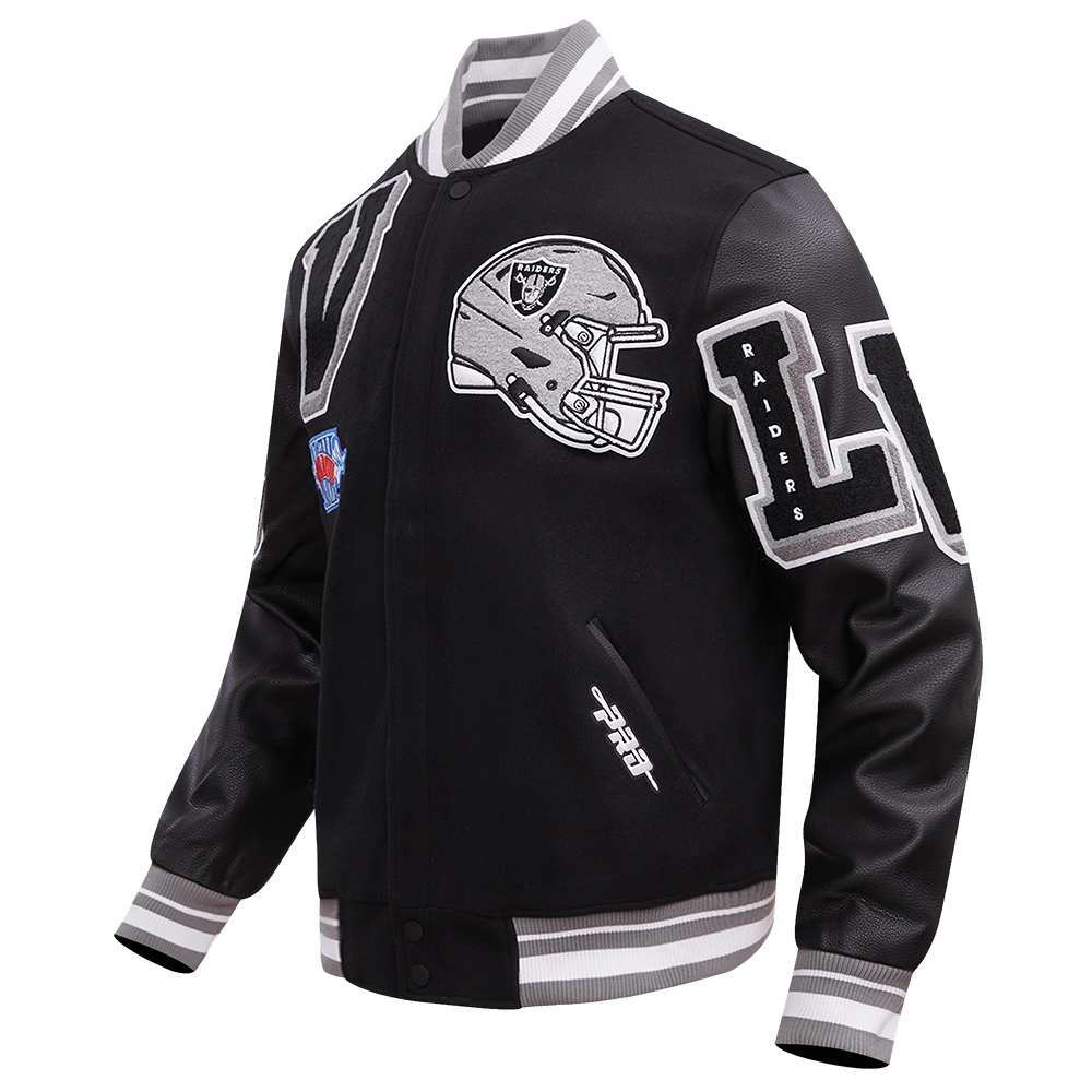 Las Vegas Raiders Mashup Rib Black Wool & Leather Varsity Jacket - Image 2