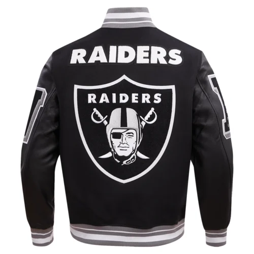 Las Vegas Raiders Mashup Rib Black Wool & Leather Varsity Jacket - Image 4