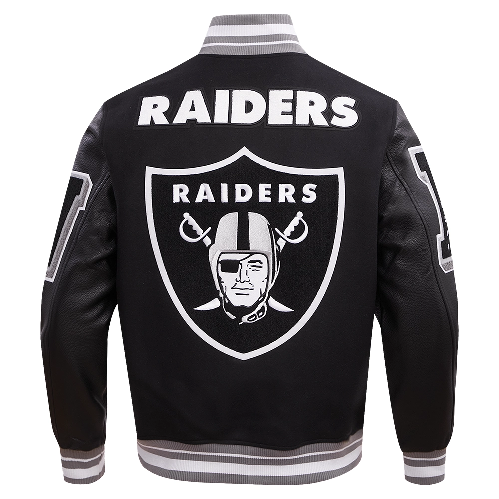 Las Vegas Raiders Mashup Rib Black Wool & Leather Varsity Jacket - Image 4