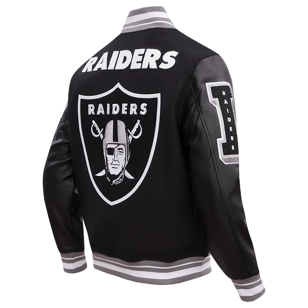 Las Vegas Raiders Mashup Rib Black Wool & Leather Varsity Jacket - Image 3
