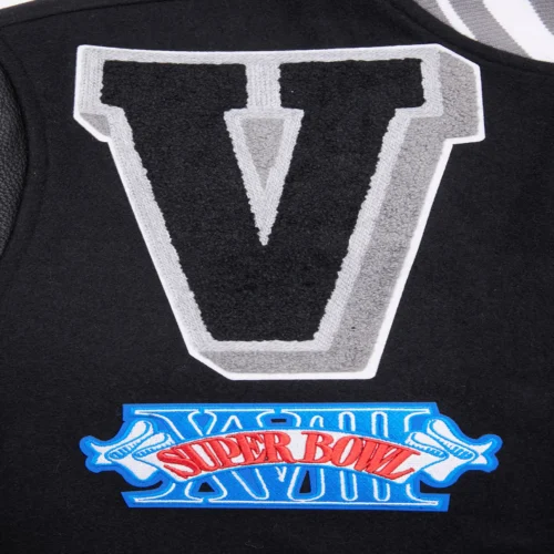 Las Vegas Raiders Mashup Rib Black Wool & Leather Varsity Jacket - Image 6