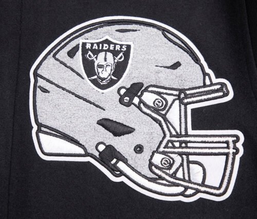 Las Vegas Raiders Mashup Rib Black Wool & Leather Varsity Jacket - Image 7