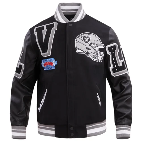 Las Vegas Raiders Mashup Rib Black Wool & Leather Varsity Jacket