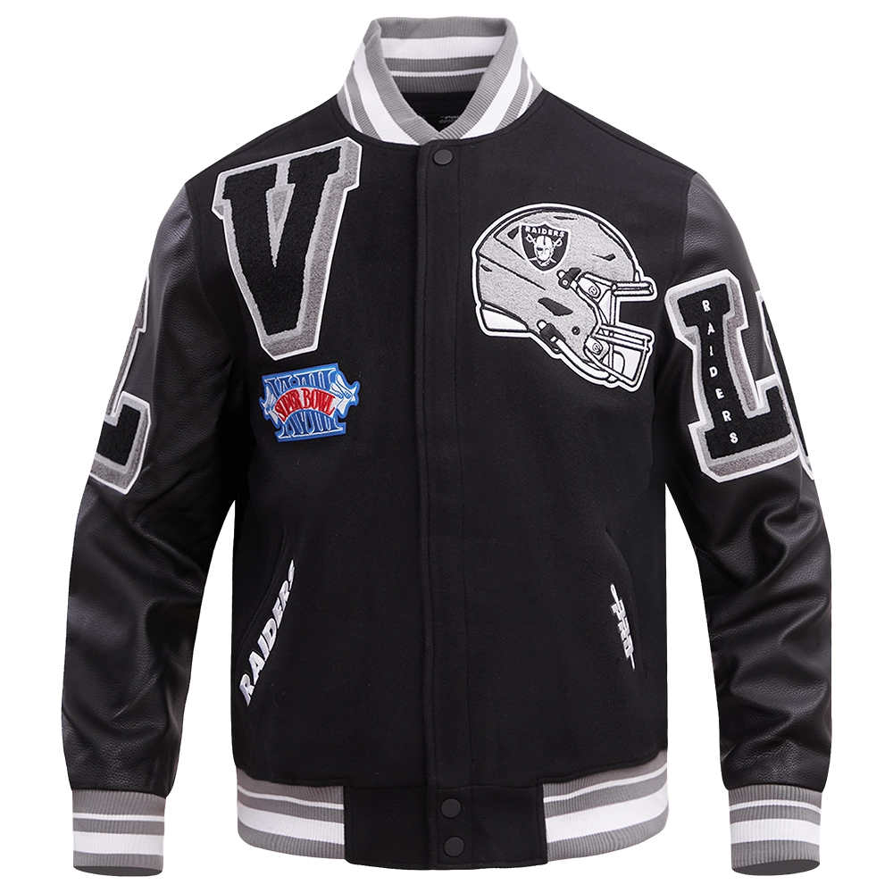 Las Vegas Raiders Mashup Rib Black Wool & Leather Varsity Jacket