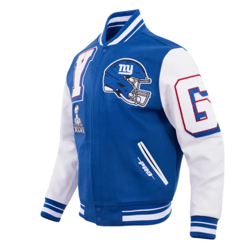 Alternative view of New York Giants Mashup Rib Blue/White Wool & Leather Varsity Jacket
