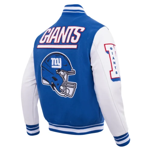 New York Giants Mashup Rib Blue/White Wool & Leather Varsity Jacket - Image 3