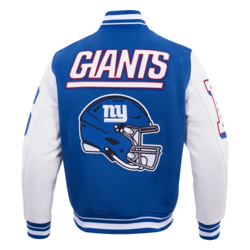 New York Giants Mashup Rib Blue/White Wool & Leather Varsity Jacket - Image 4