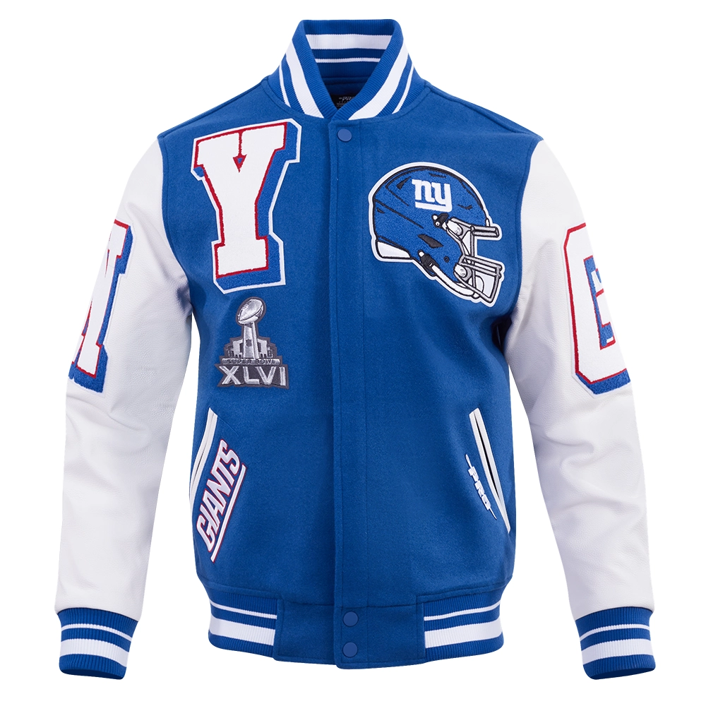 New York Giants Mashup Rib Blue/White Wool & Leather Varsity Jacket