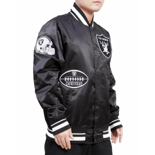 Las Vegas Raiders Old English Black Satin Jacket - Image 3