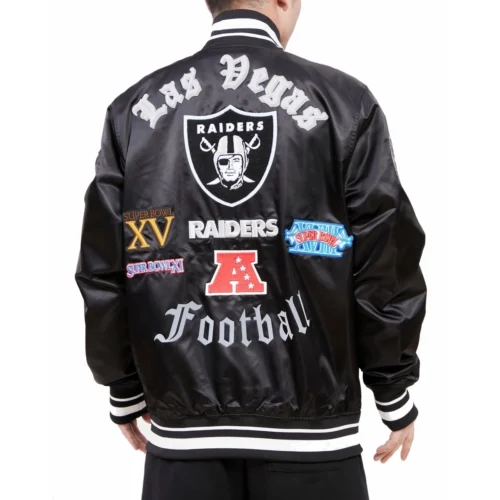 Las Vegas Raiders Old English Black Satin Jacket - Image 4