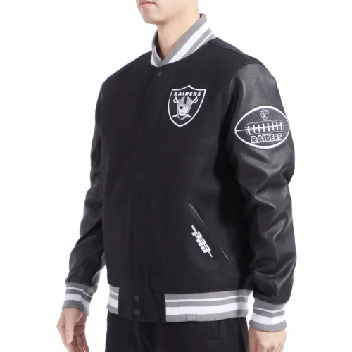 Alternative view of Las Vegas Raiders Old English Wool & Leather Varsity Jacket - Black