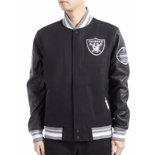 Las Vegas Raiders Old English Wool & Leather Varsity Jacket - Black