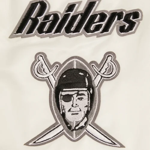 Las Vegas Raiders Retro Classic Full-Snap White Satin Varsity Jacket - Image 6