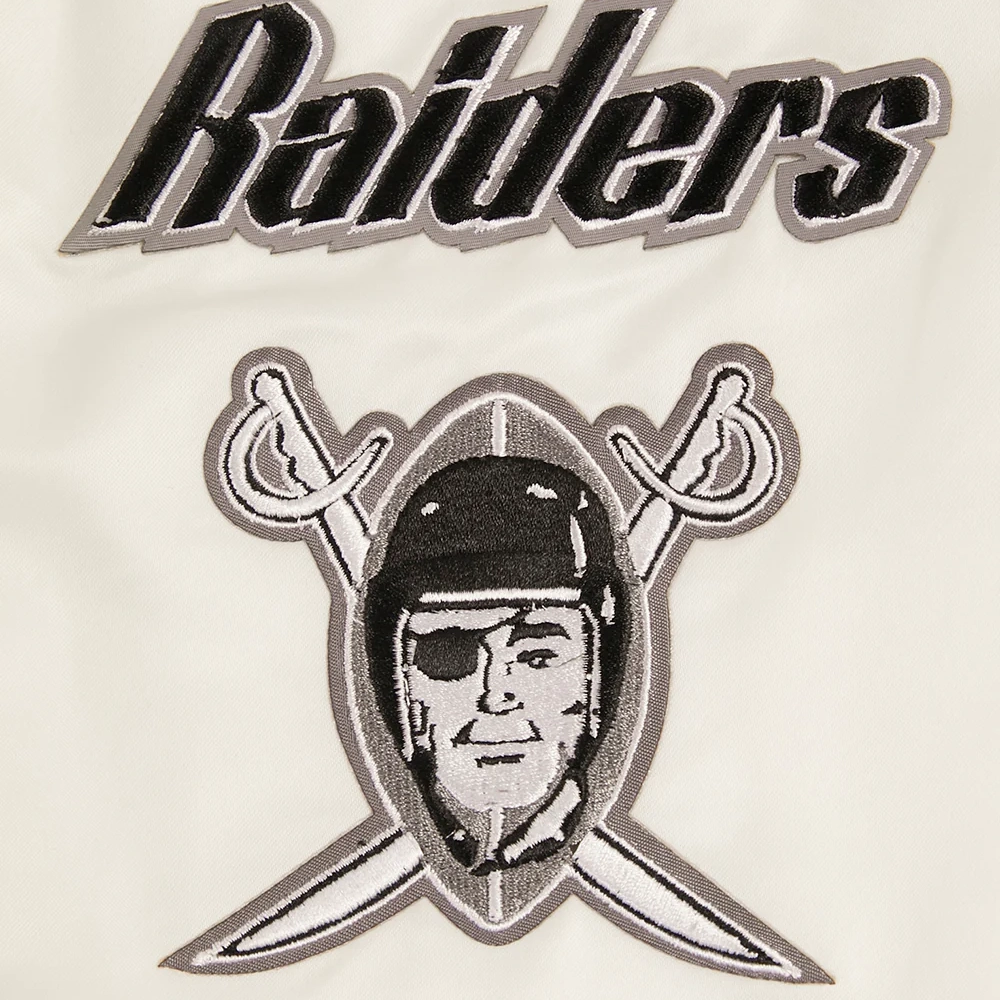 Las Vegas Raiders Retro Classic Full-Snap White Satin Varsity Jacket - Image 6
