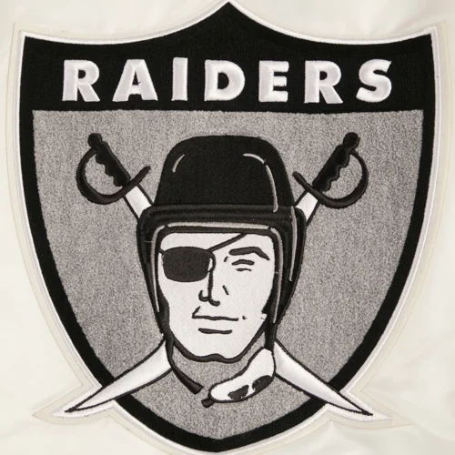 Las Vegas Raiders Retro Classic Full-Snap White Satin Varsity Jacket - Image 5