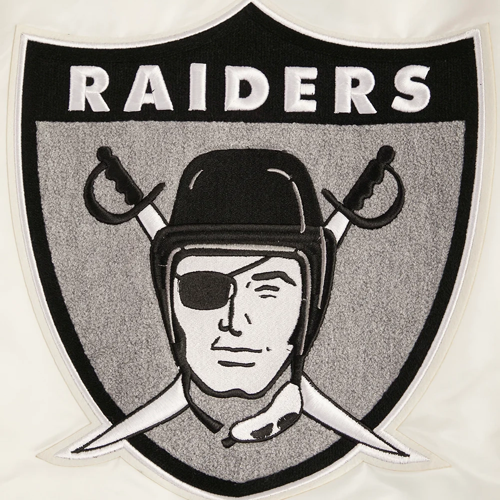 Las Vegas Raiders Retro Classic Full-Snap White Satin Varsity Jacket - Image 5