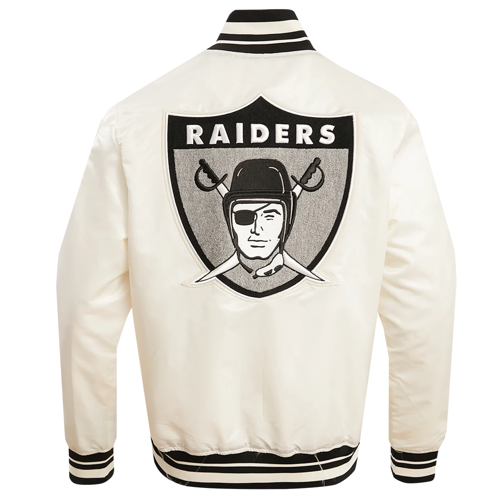 Las Vegas Raiders Retro Classic Full-Snap White Satin Varsity Jacket - Image 4