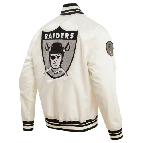 Las Vegas Raiders Retro Classic Full-Snap White Satin Varsity Jacket - Image 3