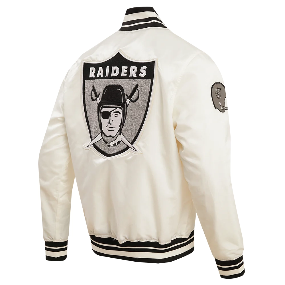 Las Vegas Raiders Retro Classic Full-Snap White Satin Varsity Jacket - Image 3