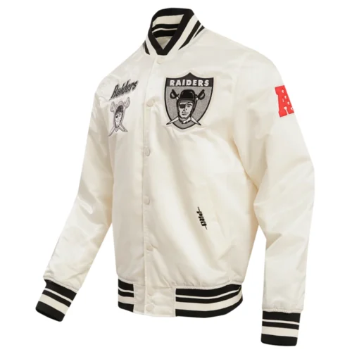 Alternative view of Las Vegas Raiders Retro Classic Full-Snap White Satin Varsity Jacket