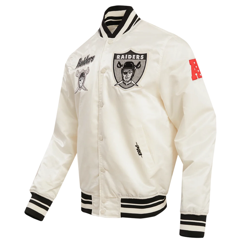 Las Vegas Raiders Retro Classic Full-Snap White Satin Varsity Jacket - Image 2