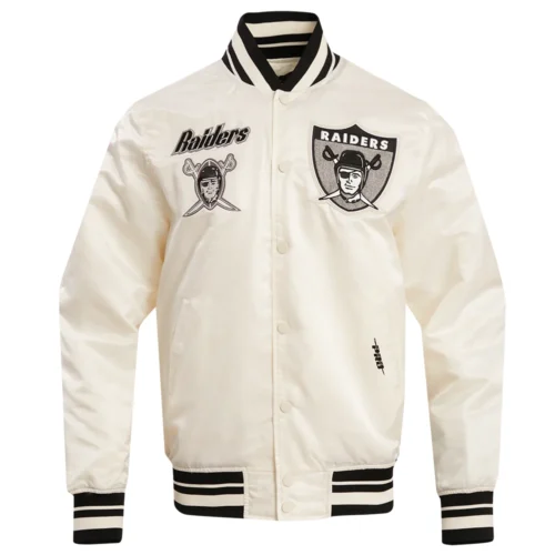 Las Vegas Raiders Retro Classic Full-Snap White Satin Varsity Jacket