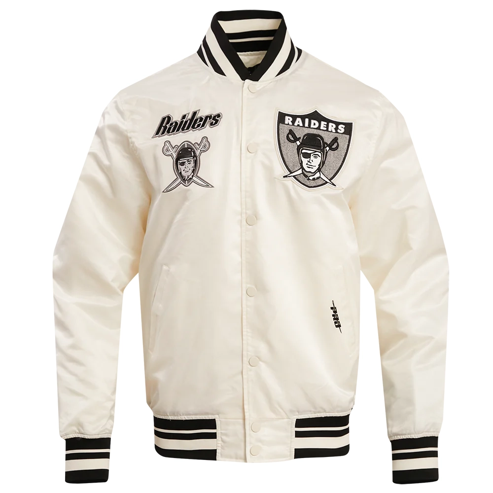 Las Vegas Raiders Retro Classic Full-Snap White Satin Varsity Jacket