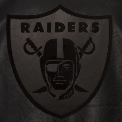 Las Vegas Raiders Shirt Collar Full Leather Black Tonal Bomber Jacket - Image 3