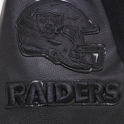 Las Vegas Raiders Triple Black Wool & Leather Varsity Jacket - Image 6