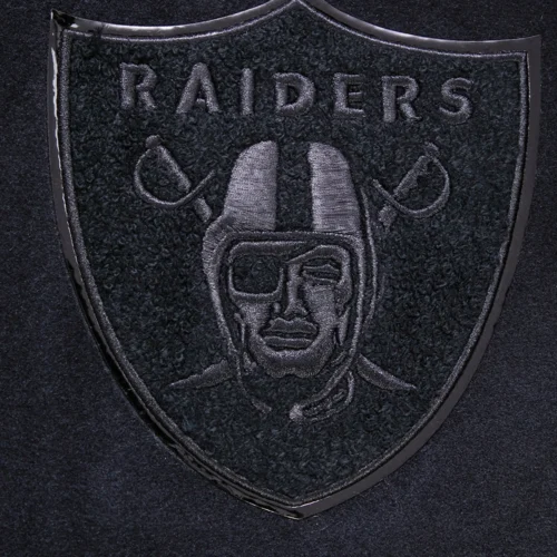 Las Vegas Raiders Triple Black Wool & Leather Varsity Jacket - Image 7