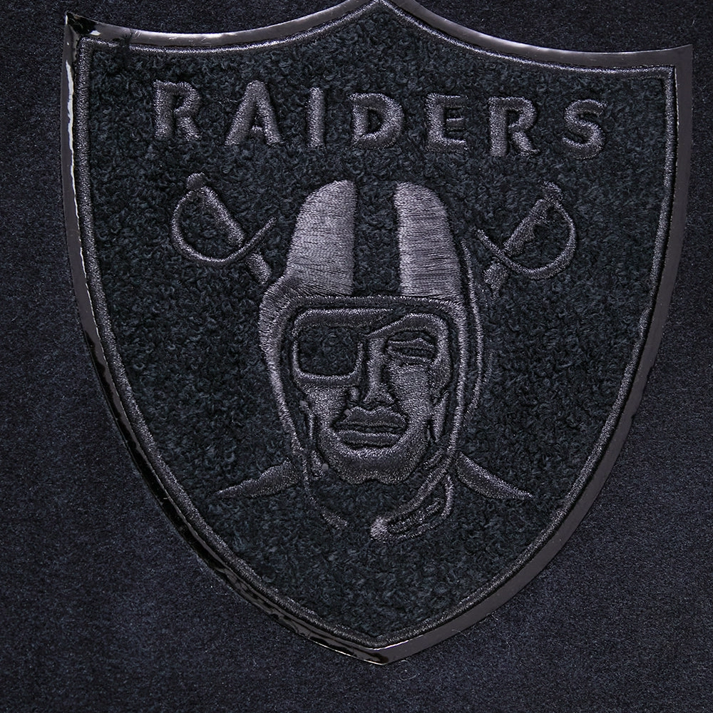 Las Vegas Raiders Triple Black Wool & Leather Varsity Jacket - Image 7